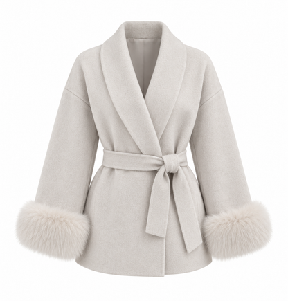 Wrap-Mantel mit Fell