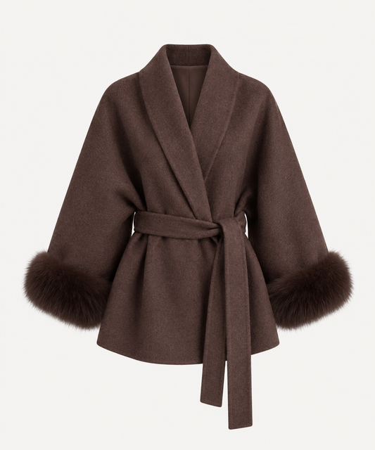 Wrap-Mantel mit Fell