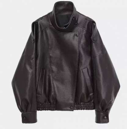 Virale Lederjacke mit Stehkragen